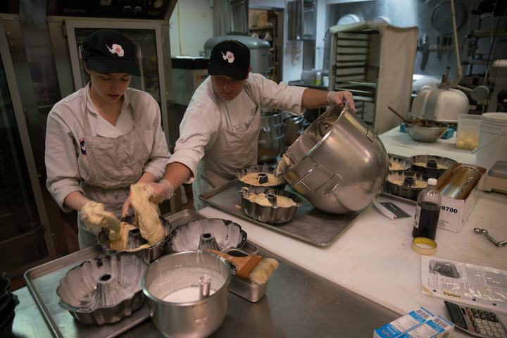 Preparing cakes in the McMurdo kitchen