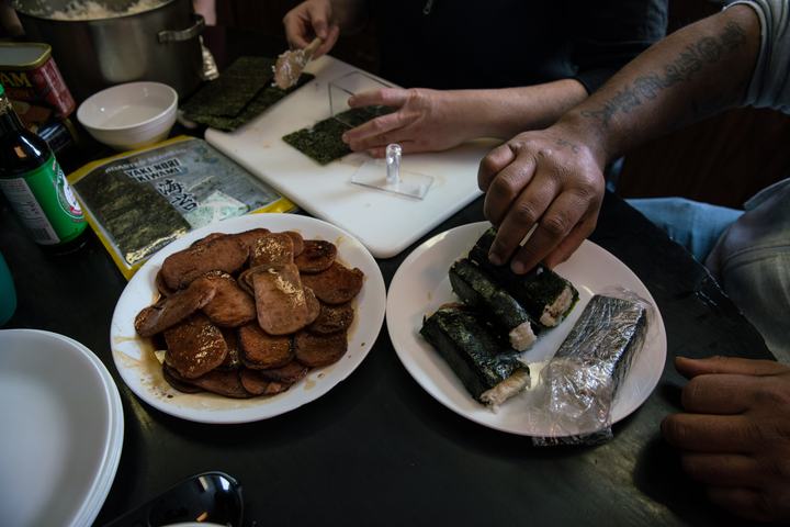 Spam musubi prepared 8,000 miles from Hawaii